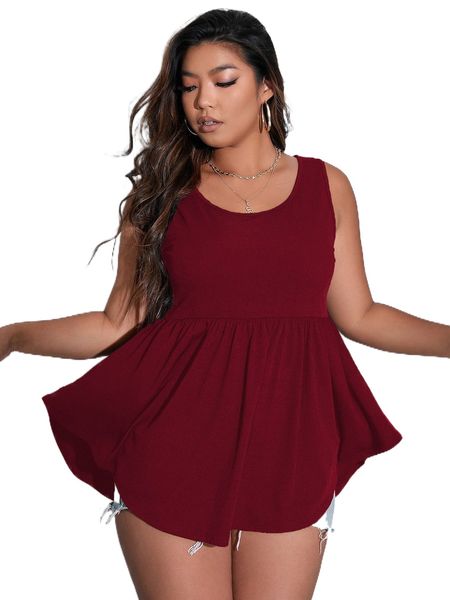 plus scoop neck peplum tank l2mc#, Black