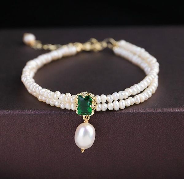 18k gold plated emerald chains scrystal double-layer freshwater pearl bracelet, Silver
18k gold plated emerald chains scrystal double-layer freshwater pearl bracelet, Silver