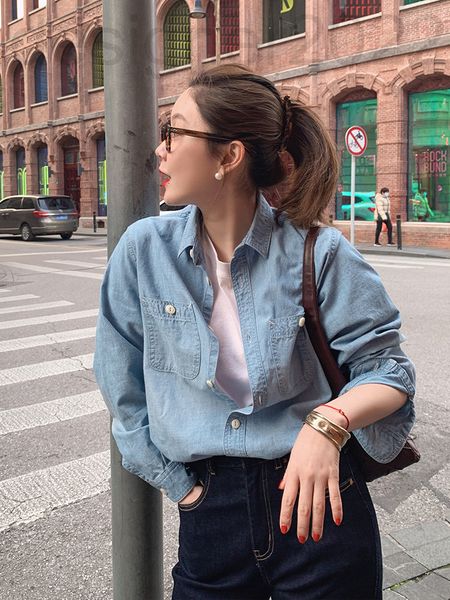 women's blouses & shirts designer rebecca sisy light blue denim shirt women's long sleeve spring lapel folding wear versatile casu, White
women's blouses & shirts designer rebecca sisy light blue denim shirt women's long sleeve spring lapel folding wear versatile casu, White