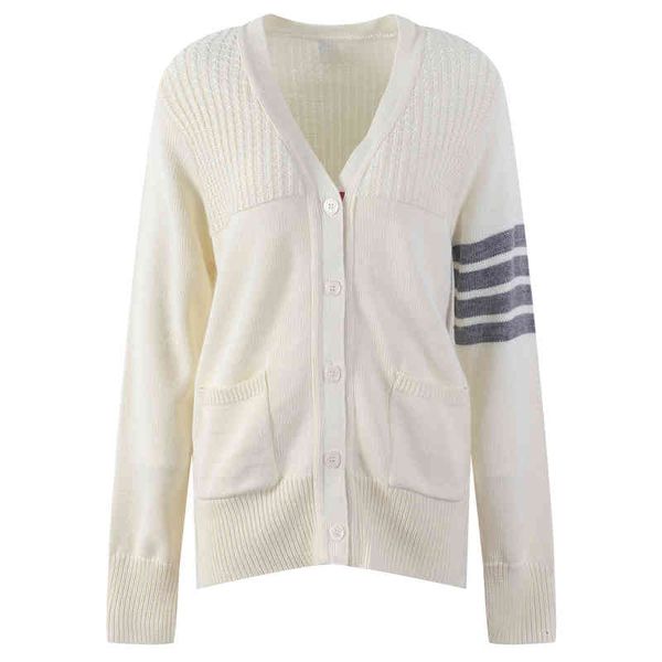 women's knits tees autumn and winter fashion lattice stitched pocket knitted cardigan women's temperament tb four bar loose coat, White
women's knits tees autumn and winter fashion lattice stitched pocket knitted cardigan women's temperament tb four bar loose coat, White