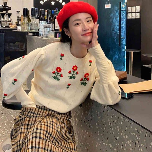 women's sweaters round neck aging sweet little safflower embroidery pullover sweater women's knitted autumn and winter style for e, White;black
women's sweaters round neck aging sweet little safflower embroidery pullover sweater women's knitted autumn and winter style for e, White;black