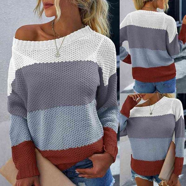 women streetwear casual striped color block knit sweater long sleeve loose leisure pullover l220705, White
women streetwear casual striped color block knit sweater long sleeve loose leisure pullover l220705, White