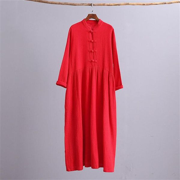 autumn women solid long dress chinese style mandarin collar button cotton maxi, Black
autumn women solid long dress chinese style mandarin collar button cotton maxi, Black