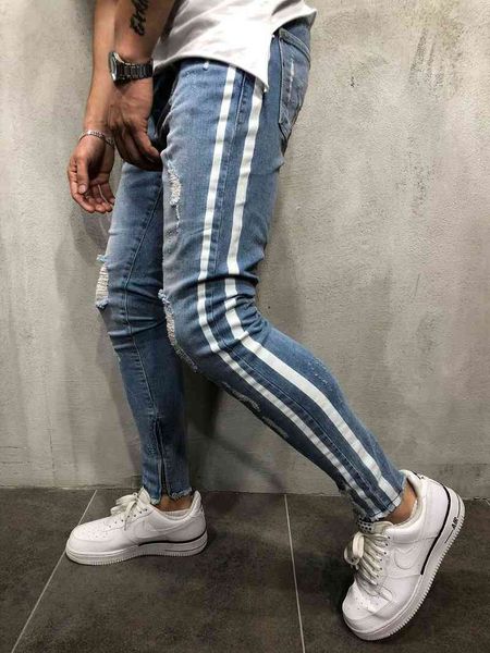 men's jeans trendy men's knee hole jeans small leg mv2h, Blue 
men's jeans trendy men's knee hole jeans small leg mv2h, Blue