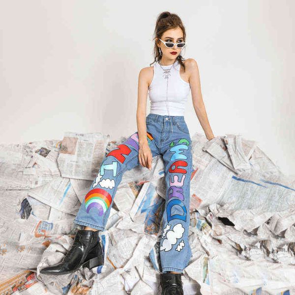 women's jeans autumn women's jeans rainbow print fashion jeans vintage clothing casual cotton loose fitted streetwear pants for gi, Blue
women's jeans autumn women's jeans rainbow print fashion jeans vintage clothing casual cotton loose fitted streetwear pants for gi, Blue