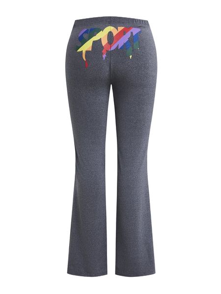 plus letter graphic flare leg pants k4js#, Black