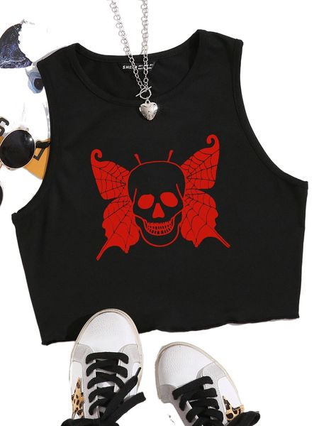 butterfly & skull print tank g8nc#, White
butterfly & skull print tank g8nc#, White