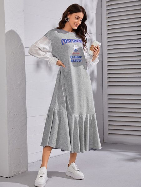 letter & scallop print eyelet embroidery flounce sleeve ruffle hem dress x2yi#, Black;gray
letter & scallop print eyelet embroidery flounce sleeve ruffle hem dress x2yi#, Black;gray