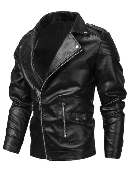 men pu lapel neck zip-up biker jacket t2km#, Black;brown 
men pu lapel neck zip-up biker jacket t2km#, Black;brown
