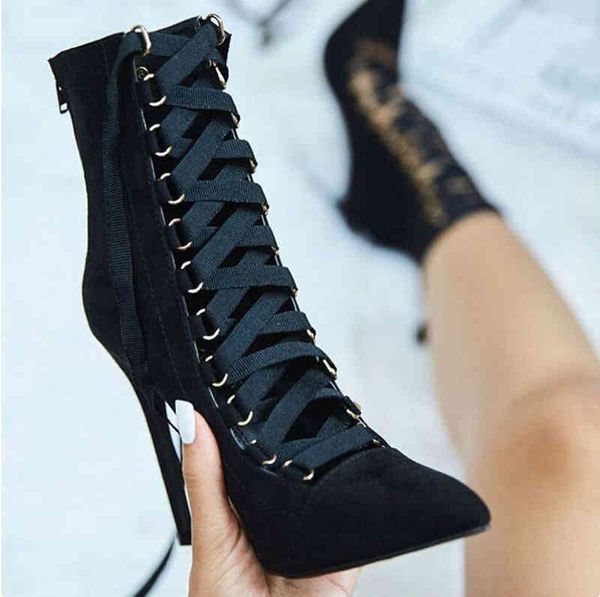 new large high heels women's thin heel pointed cross strap nude boots, Black
new large high heels women's thin heel pointed cross strap nude boots, Black