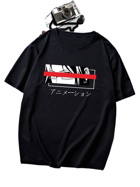 men japanese letter & cartoon graphic tee k5kg#, White;black 
men japanese letter & cartoon graphic tee k5kg#, White;black