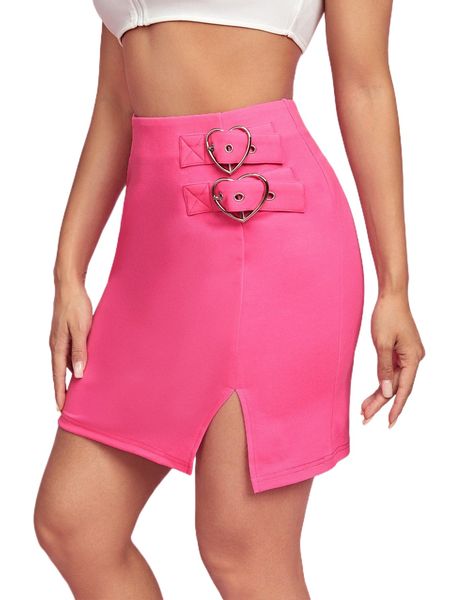 buckle ring detail skirt g90u#, Black