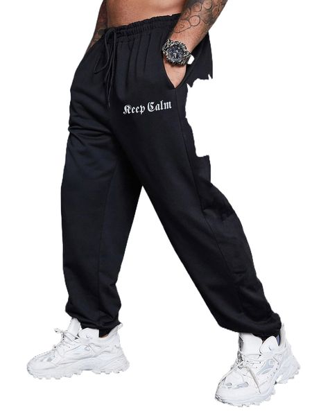 men floral & letter graphic drawstring waist sweatpants c4a2#, Black 
men floral & letter graphic drawstring waist sweatpants c4a2#, Black