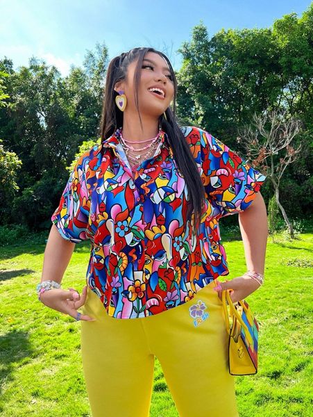 plus floral & figure graphic batwing sleeve blouse h6tf#, Black
plus floral & figure graphic batwing sleeve blouse h6tf#, Black