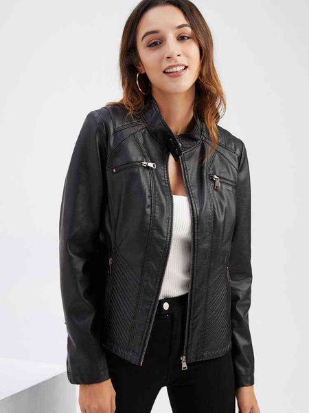 2022 new ladies autumn winter stand collar long sleeve solid color slim zipper leather pu jacket for fashion l220728, Black
2022 new ladies autumn winter stand collar long sleeve solid color slim zipper leather pu jacket for fashion l220728, Black