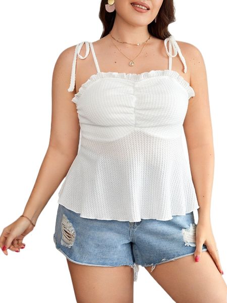 plus frilled tie shoulder waffle knit cami u2sf#, Black
plus frilled tie shoulder waffle knit cami u2sf#, Black