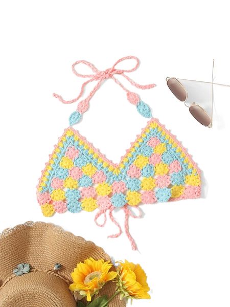 color block tie backless halter knit x3zn#, White;black 
color block tie backless halter knit x3zn#, White;black