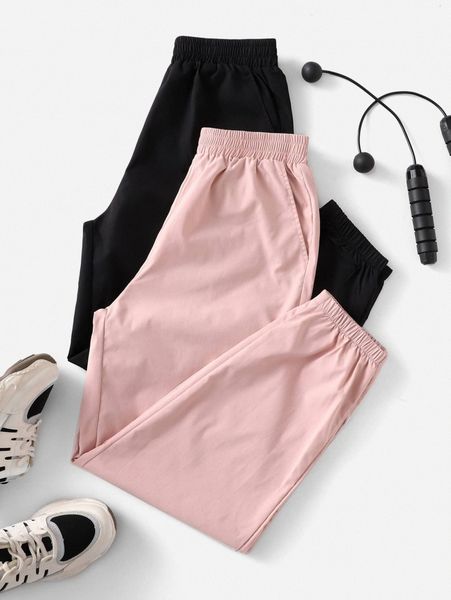 2pcs elastic waist tapered sports pants 35qr#, Gray 
2pcs elastic waist tapered sports pants 35qr#, Gray