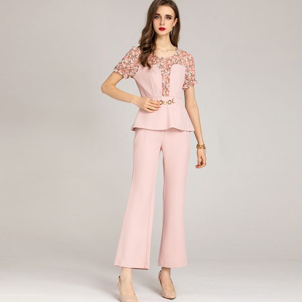 women's two piece pants sets o neck short sleeves printed patchwork ruffles blouse with ankle pant sets, White
women's two piece pants sets o neck short sleeves printed patchwork ruffles blouse with ankle pant sets, White