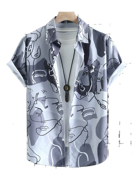 men random abstract figure graphic patched pocket shirt without tee a2v5#, White;black
men random abstract figure graphic patched pocket shirt without tee a2v5#, White;black