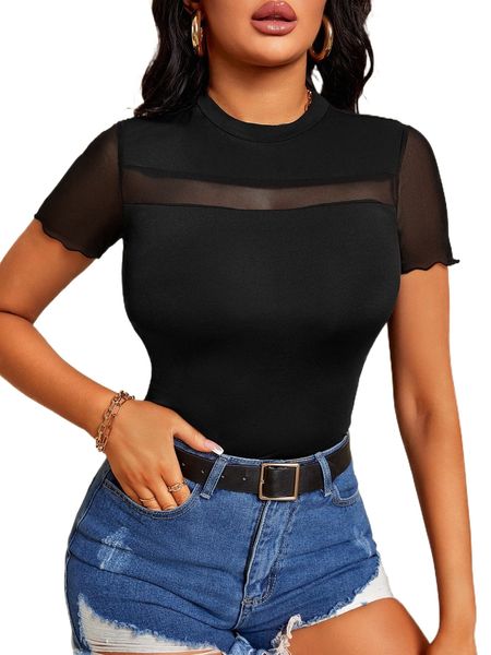contrast mesh solid tee n94s#, White