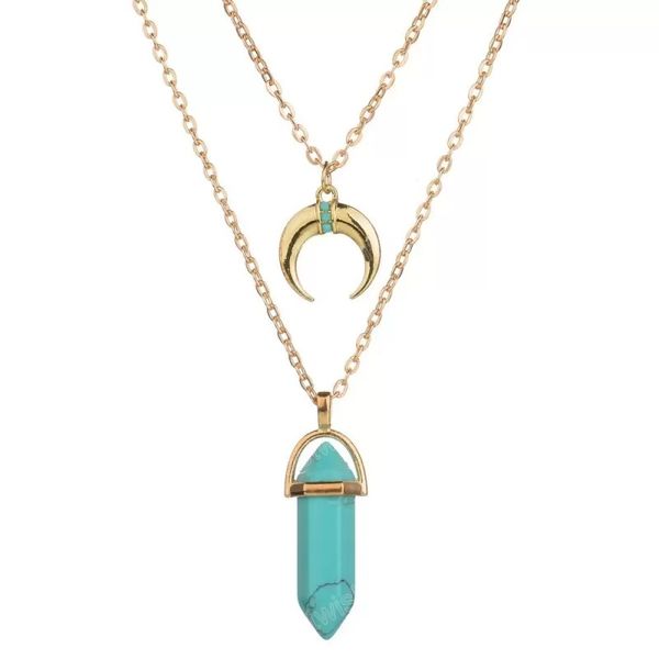 double layered colorful hexagon prism pendant crescent moon charm necklace for women gift, Silver
double layered colorful hexagon prism pendant crescent moon charm necklace for women gift, Silver