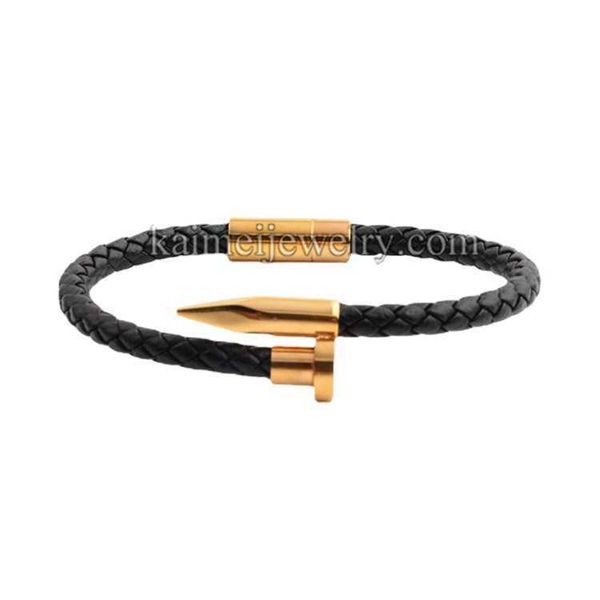 fashion charm men's titanium steel bracelet creative stainless woven leather rope nail bracelet, Black
fashion charm men's titanium steel bracelet creative stainless woven leather rope nail bracelet, Black