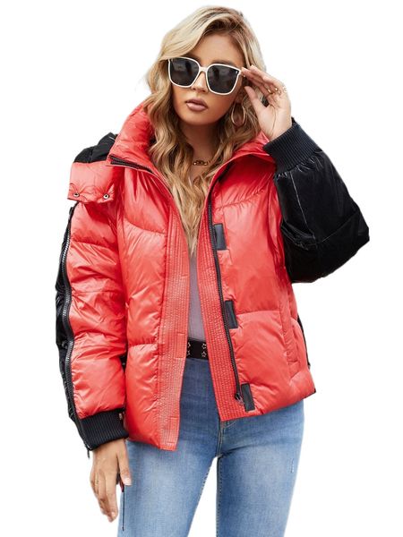 gasman bishop sleeve colorblock hooded puffer coat z7kv#, Black 
gasman bishop sleeve colorblock hooded puffer coat z7kv#, Black