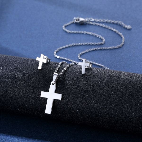 stainless steel glossy fashion simple jewelry gifts hip hop necklace stud earrings set cross pendant chain for mens womens, Silver
stainless steel glossy fashion simple jewelry gifts hip hop necklace stud earrings set cross pendant chain for mens womens, Silver
