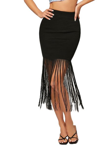 f.ringe trim b.odycon s.kirt j3dg#, Black