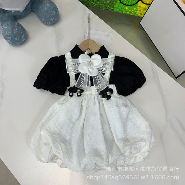 children's girls' summer fashion small fragrance shirt short sleeved suspender dress two-piece pullover, White
children's girls' summer fashion small fragrance shirt short sleeved suspender dress two-piece pullover, White