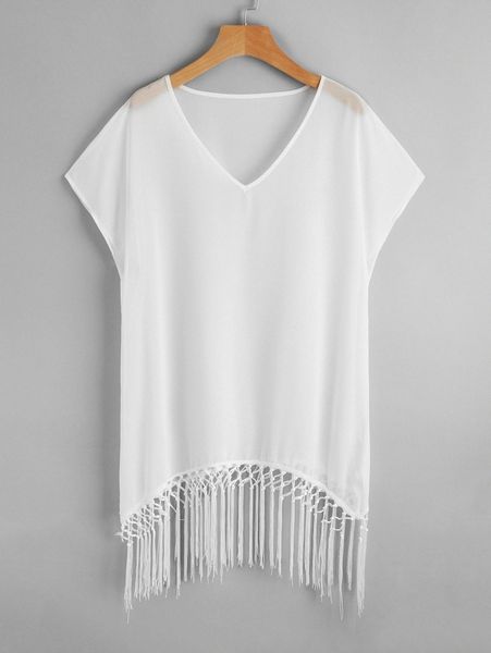 chiffon macrame hem cover up e66h#, White;black
chiffon macrame hem cover up e66h#, White;black