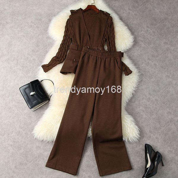 women's two piece pants autumn and winter women's wear versatile vest + bottom mesh elastic high waist wide leg pants three piece, White
women's two piece pants autumn and winter women's wear versatile vest + bottom mesh elastic high waist wide leg pants three piece, White