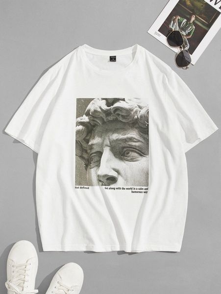 men slogan graphic drop shoulder tee 65et#, White;black
men slogan graphic drop shoulder tee 65et#, White;black