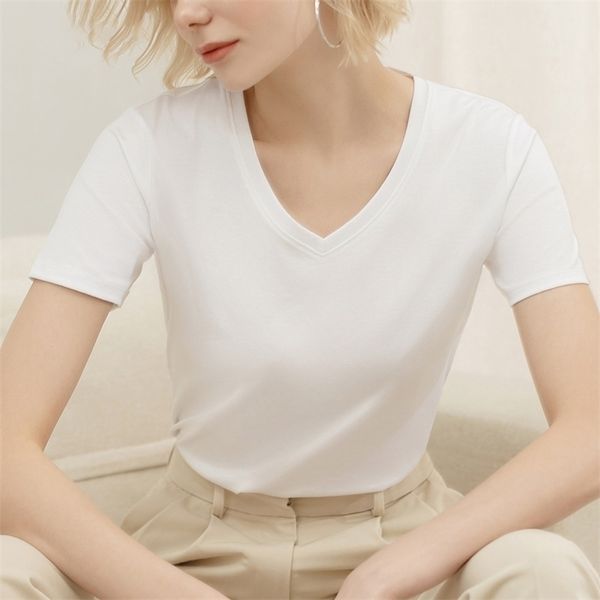 94% cotton summer t-shirt women solid v-neck short sleeve simple basic harajuku female tees camisetas verano mujer 220520, White
94% cotton summer t-shirt women solid v-neck short sleeve simple basic harajuku female tees camisetas verano mujer 220520, White