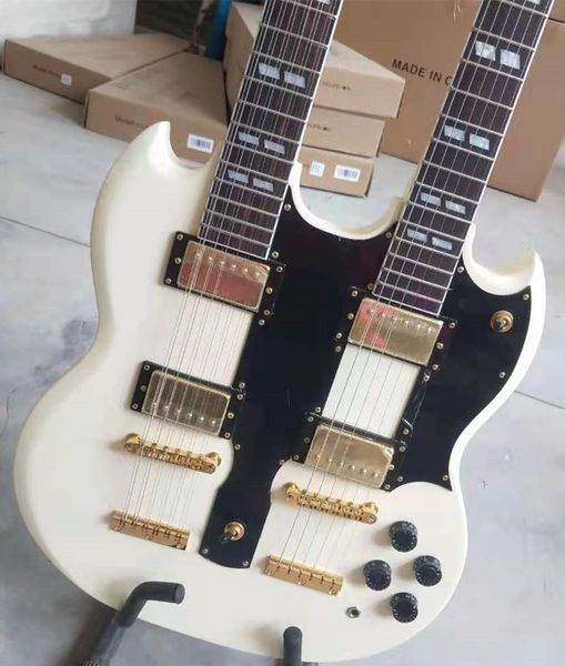 double head electric guitar, yellow milk color, 12 strings + 6 strings, golden hardware
double head electric guitar, yellow milk color, 12 strings + 6 strings, golden hardware