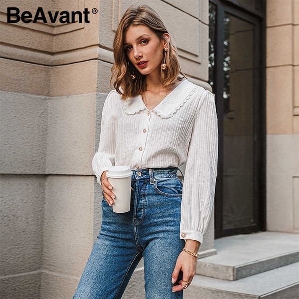 beavant elegant white autumn winter women blouse vintage doll collar long sleeve female shirt fashion pocket blouse 210709
beavant elegant white autumn winter women blouse vintage doll collar long sleeve female shirt fashion pocket blouse 210709