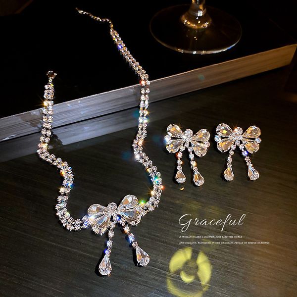 european and american fashion grandeur bow necklace earring bracelet set personality necklace full diamond wome, Golden
european and american fashion grandeur bow necklace earring bracelet set personality necklace full diamond wome, Golden