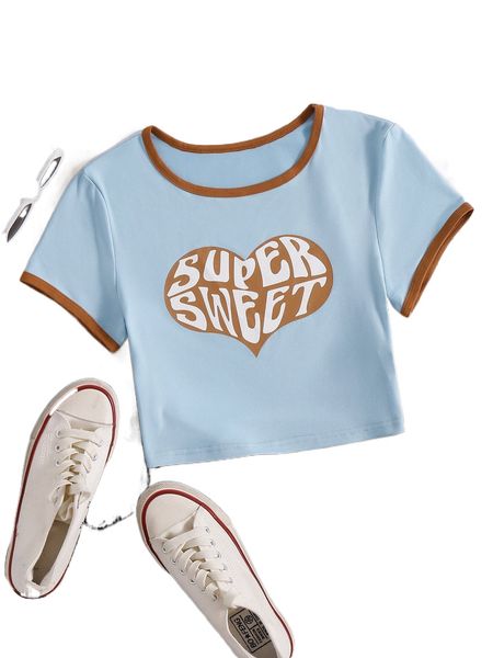 heart and letter graphic ringer tee l3kx#, White