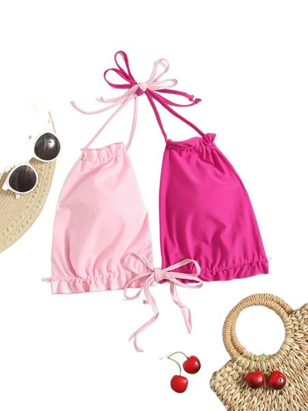 plus two tone frill trim tie back bikini 63fr#, Black