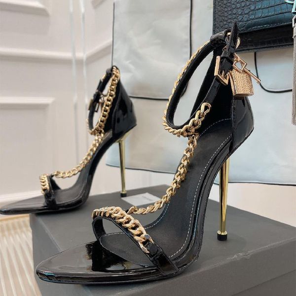 luxury brands dress shoes luxury high heeled sandal shiny leather metal chain padlock women pointy naked sandals quality size 35-42, Black
luxury brands dress shoes luxury high heeled sandal shiny leather metal chain padlock women pointy naked sandals quality size 35-42, Black
