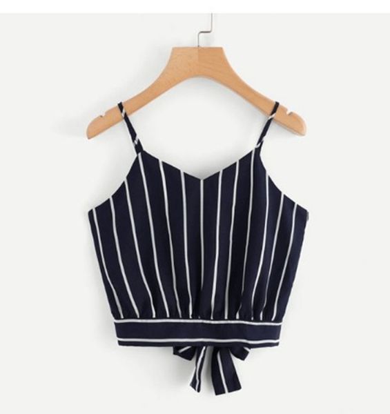 women's t-shirt 2022 summer knot striped split tie back crop cami women casual spaghetti strap bow vest beach vest camisole, White 
women's t-shirt 2022 summer knot striped split tie back crop cami women casual spaghetti strap bow vest beach vest camisole, White