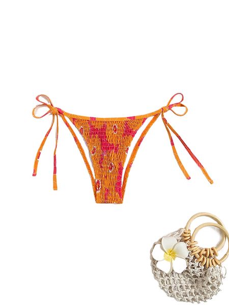 floral smocked tie side bikini bottom y8gm#, White;black