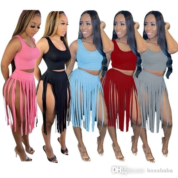 summer women two pieces dress sets fashion tracksuits solid color vest tassel skirt suit designers clothes nightclub, White
summer women two pieces dress sets fashion tracksuits solid color vest tassel skirt suit designers clothes nightclub, White