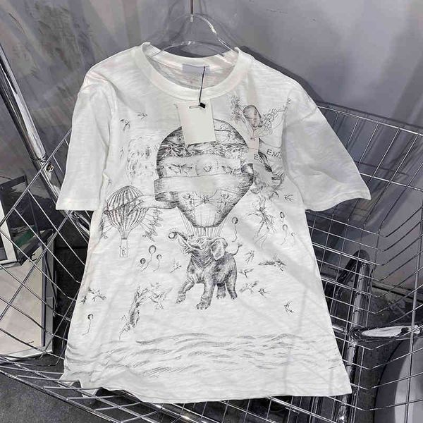 2022 summer new spring and ink painting elephant air balloon short sleeve t-shirt women's cotton inschao brand printed round neck, White
2022 summer new spring and ink painting elephant air balloon short sleeve t-shirt women's cotton inschao brand printed round neck, White
