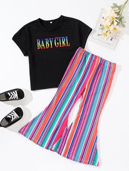 toddler girls letter graphic tee & vertical striped flare leg pants she, White
toddler girls letter graphic tee & vertical striped flare leg pants she, White