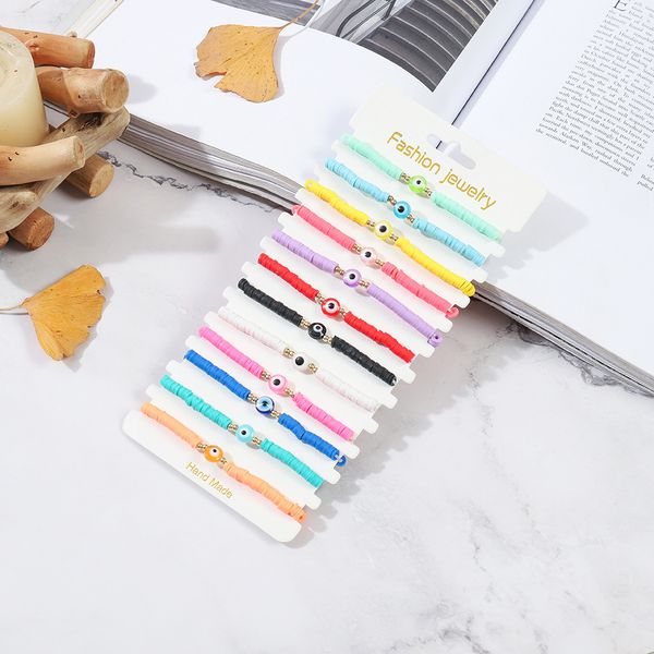 multicolor evil eye bracelet set summer beach jewelry rainbow soft polymer clay disc elastic bracelets for women, Golden;silver
multicolor evil eye bracelet set summer beach jewelry rainbow soft polymer clay disc elastic bracelets for women, Golden;silver