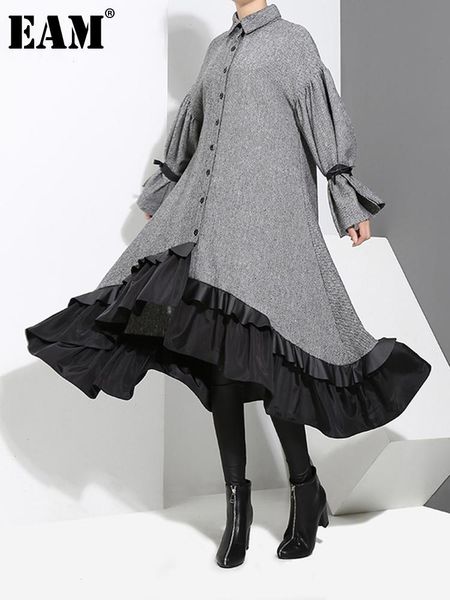 eam spring lapel long sleeve dress bandage solid color gray big hem irregular loose women fashion tide jd717, Black;gray
eam spring lapel long sleeve dress bandage solid color gray big hem irregular loose women fashion tide jd717, Black;gray