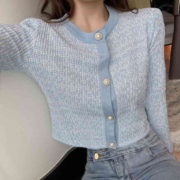 longsleeved knitted cardigan womens spring allmatch short sweters for women slim bottoming coat jacket 210506, White