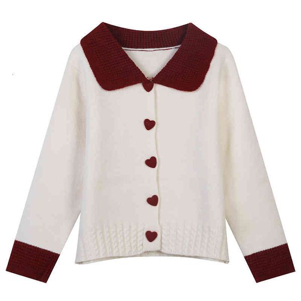 women's sweaters year sweater 2022 spring red and white color matching love button sweet gentle wind slim doll collar cardigan xip3, White;black 
women's sweaters year sweater 2022 spring red and white color matching love button sweet gentle wind slim doll collar cardigan xip3, White;black
